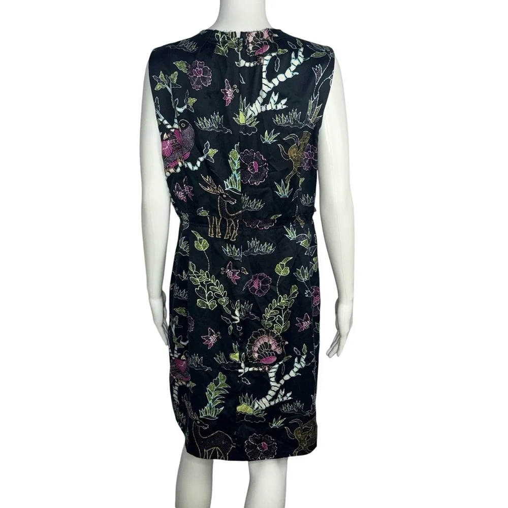 Tory Burch Black Silk Cotton Animal Floral Print Sleeveless Shift Dress 14